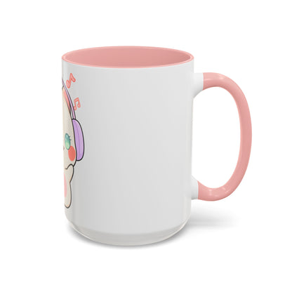 Kawaii Cat Coffee Mug, Music Lover Accent Ceramic Mug