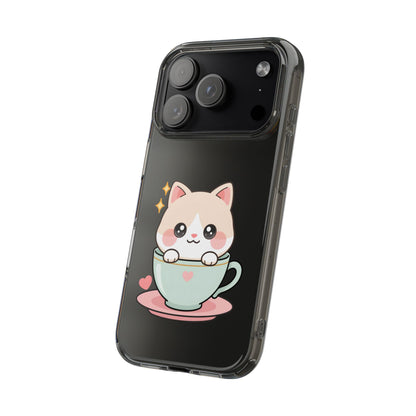 Kawaii Cat Phone Case, Cute Teacup Kitty Gift