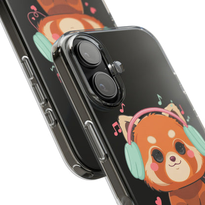 Red Panda Phone Case, Kawaii Music Lover Clear Case