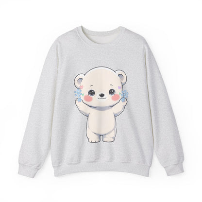 Kawaii Polar Bear Sweatshirt, Cute Snowflake Crewneck