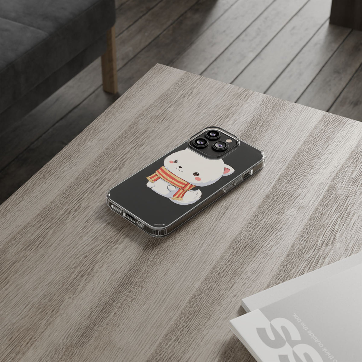 Kawaii Arctic Fox Phone Case, Cozy Christmas Scarf