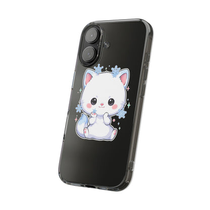 Kawaii Arctic Fox Phone Case, Cute Snowflake Clear Case