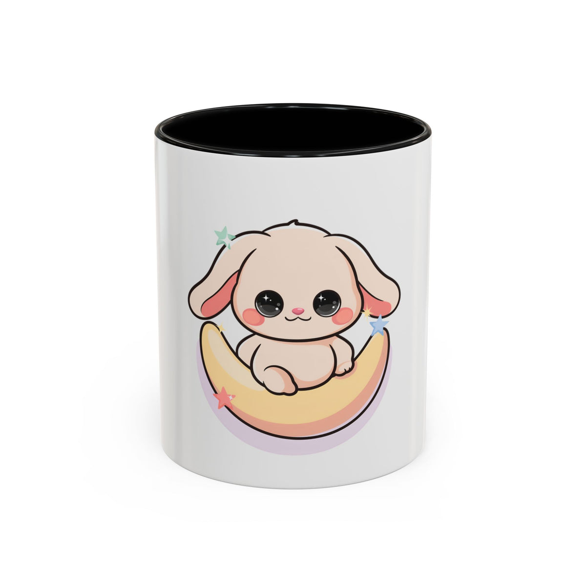 Kawaii Bunny Accent Coffee Mug, Cute Moon Rabbit Gift