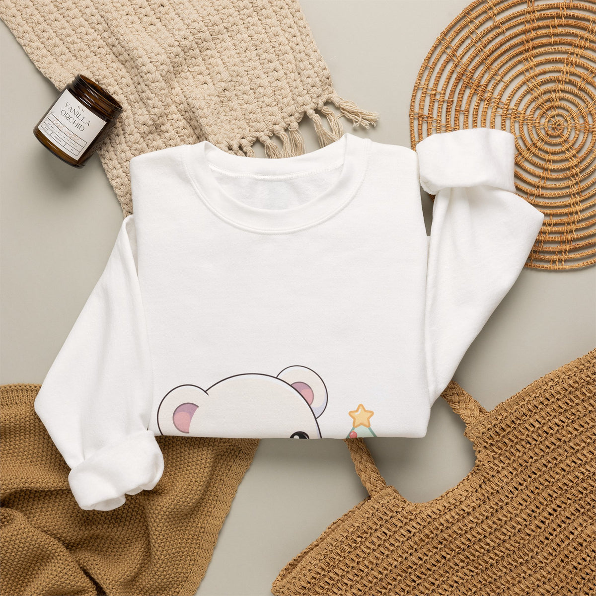 Kawaii Polar Bear Christmas Sweatshirt for Cozy Tree Trimming