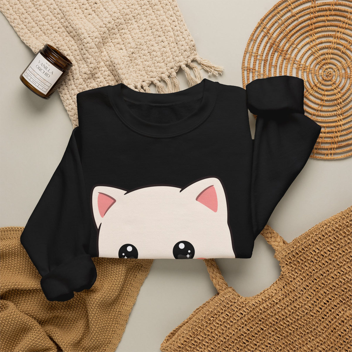 Kawaii Cat Strawberry Sweatshirt, Cute Chibi Crewneck