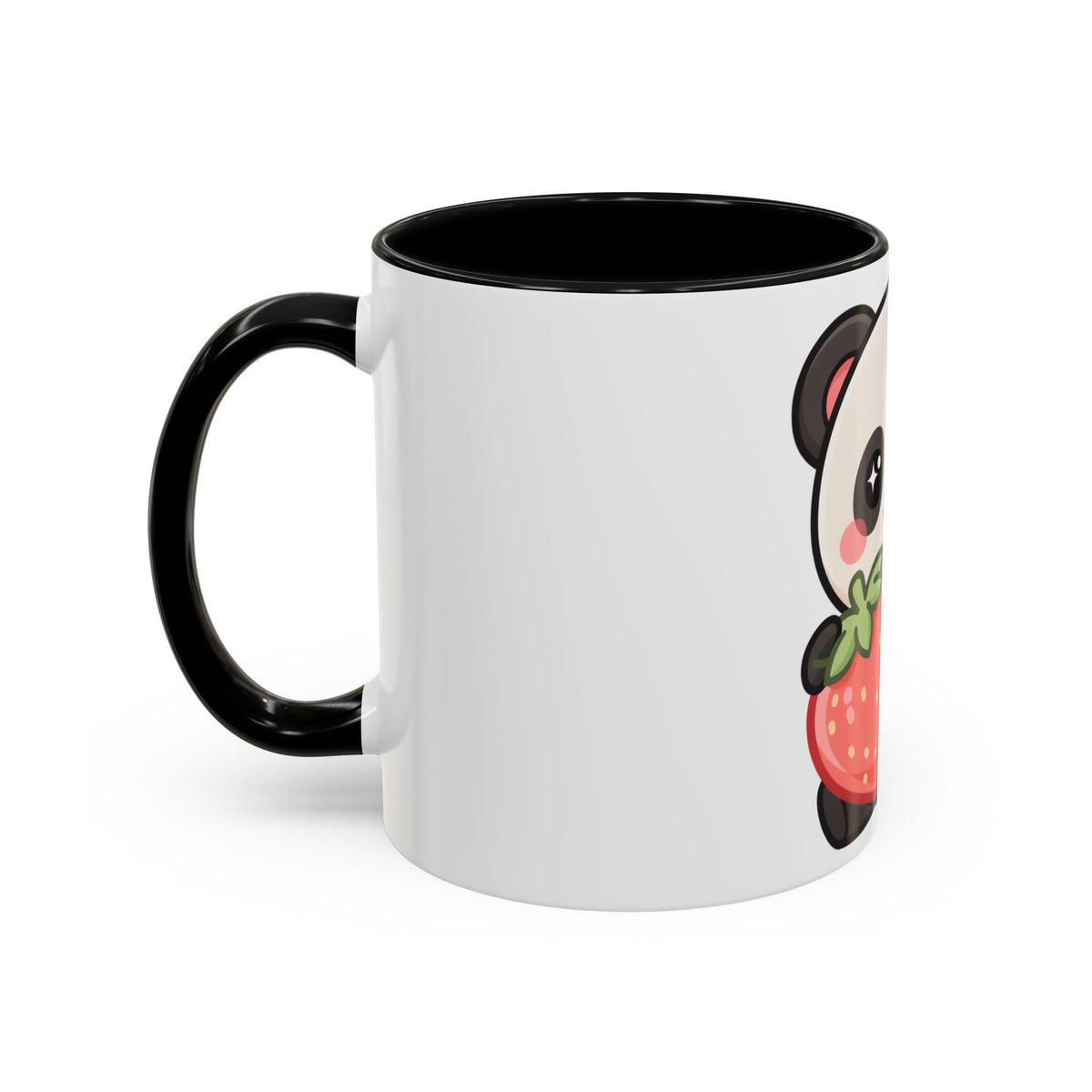 Kawaii Panda Accent Coffee Mug, Strawberry Lover Gift