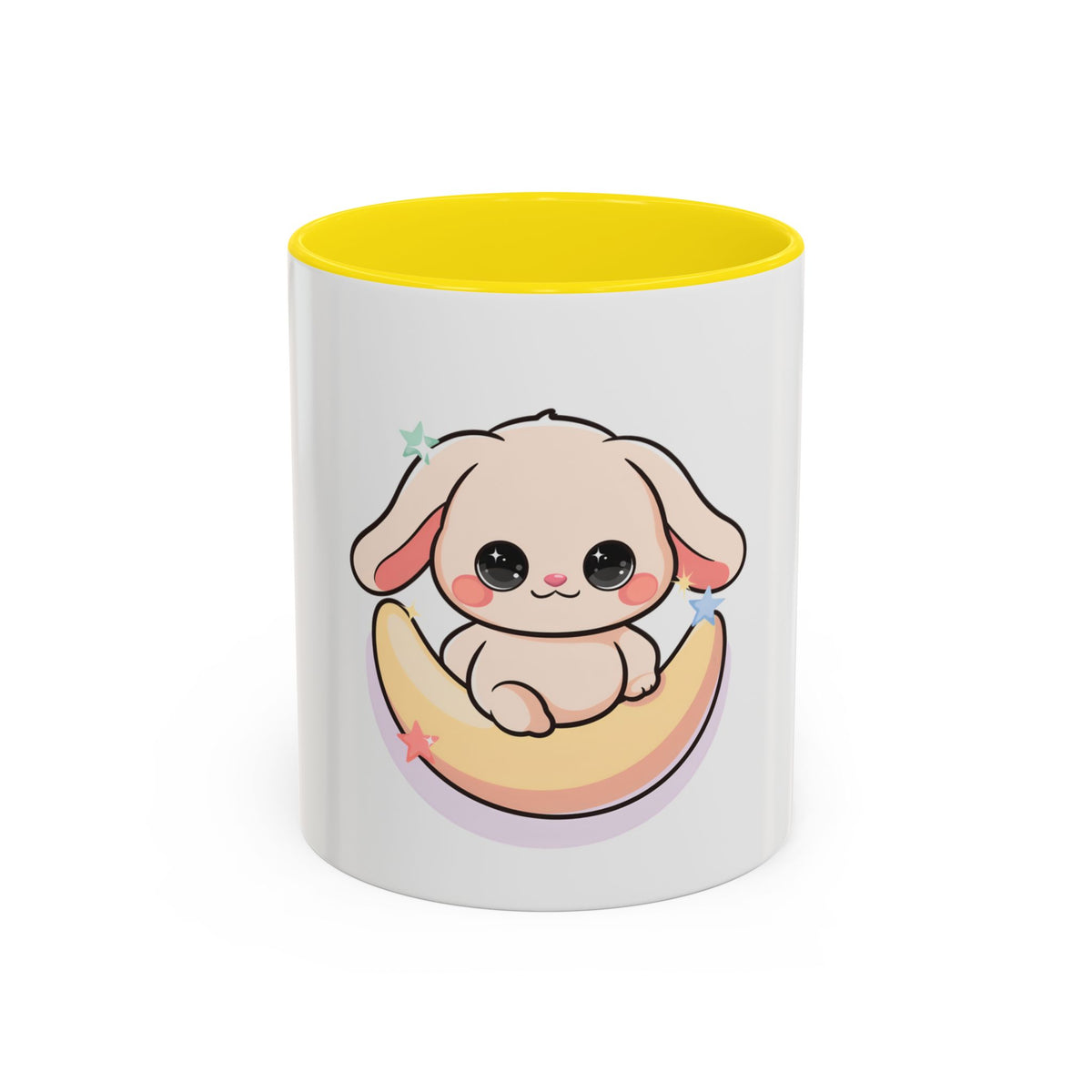 Kawaii Bunny Accent Coffee Mug, Cute Moon Rabbit Gift