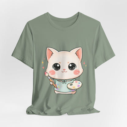 Kawaii Cat Artist T-Shirt for Creative Cat Lovers