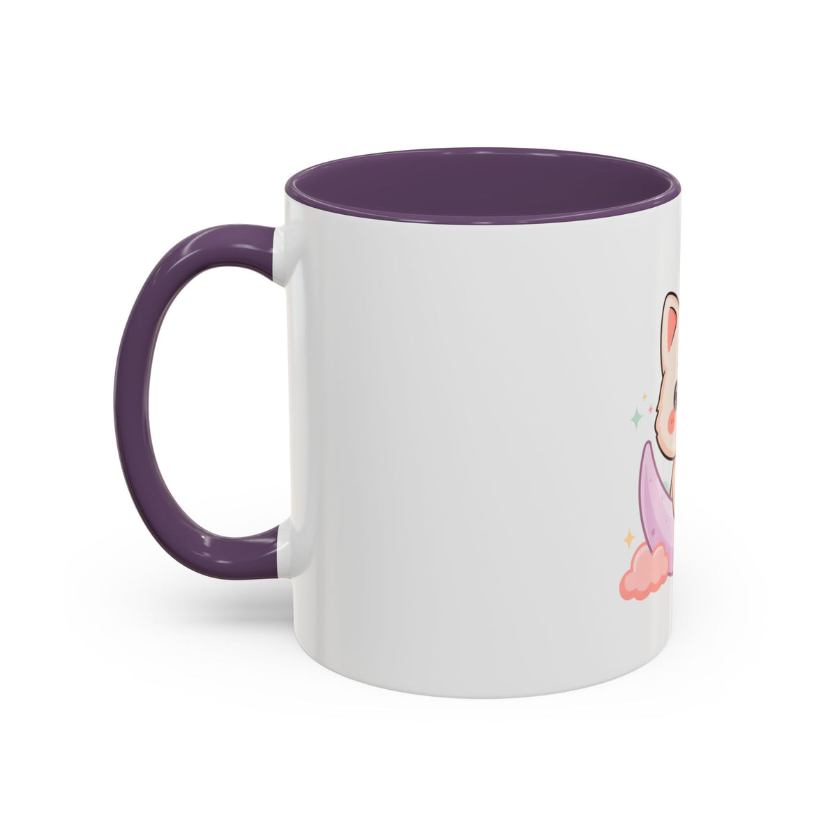 Kawaii Cat Moon Accent Coffee Mug, Cute Cat Lover Gift