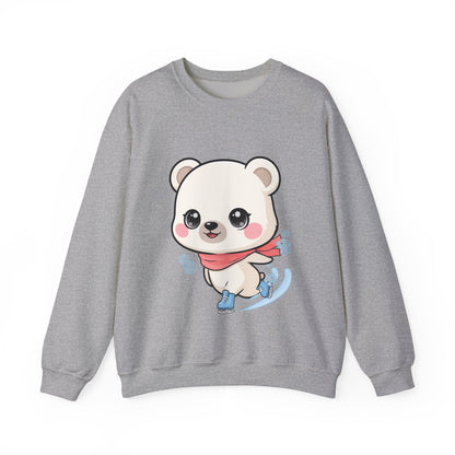 Cute Polar Bear Sweatshirt, Kawaii Ice Skating Cub