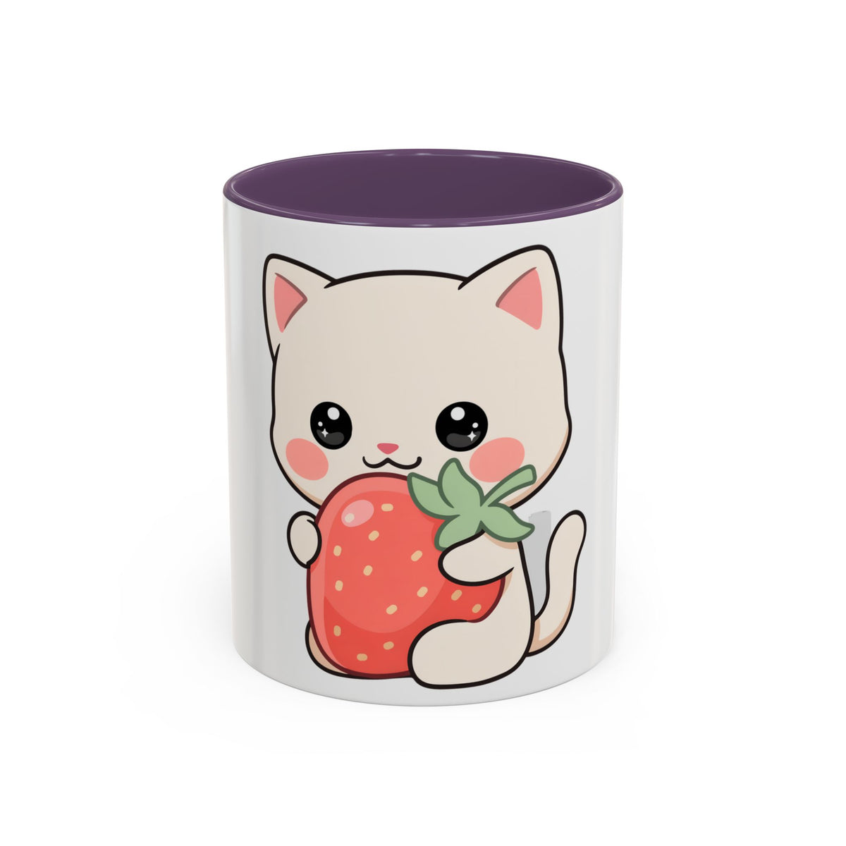 Kawaii Cat Strawberry Accent Coffee Mug