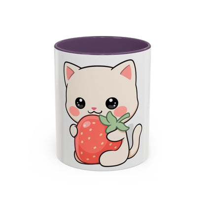 Kawaii Cat Strawberry Accent Coffee Mug