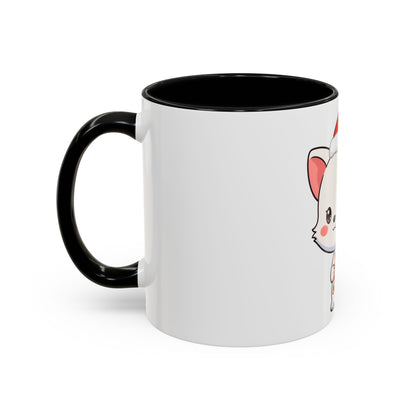 Kawaii Arctic Fox Christmas Mug, Cute Santa Fox Accent Coffee Mug