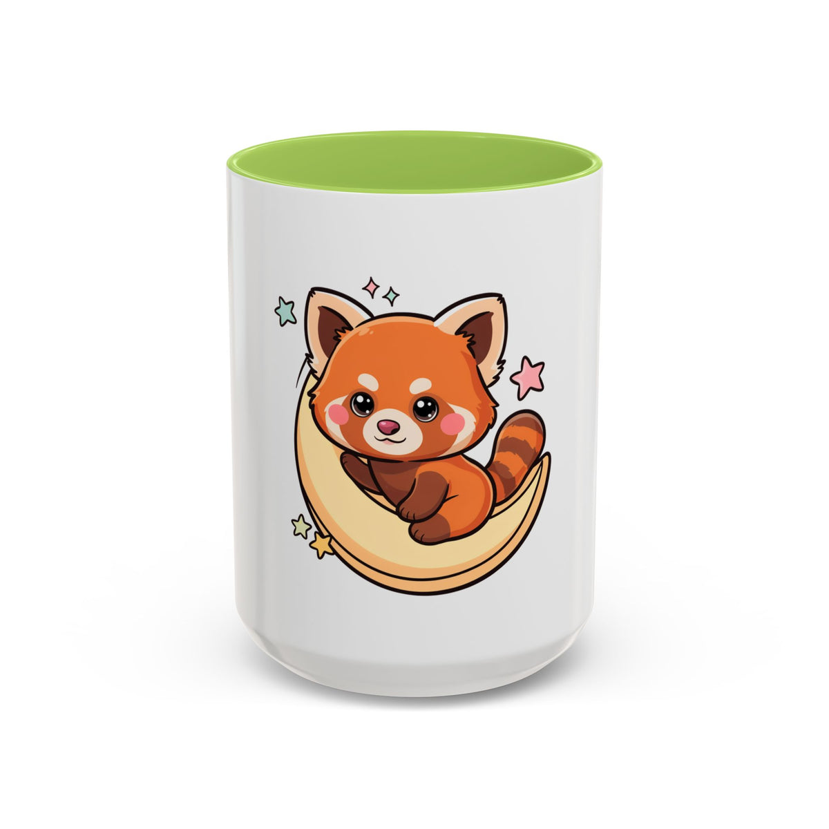 Red Panda Accent Coffee Mug, Kawaii Crescent Moon
