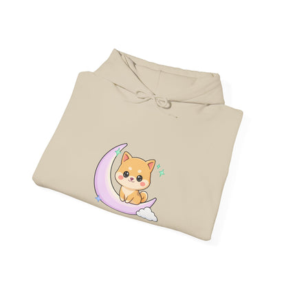 Kawaii Shiba Inu Hoodie, Cute Crescent Moon Sweatshirt
