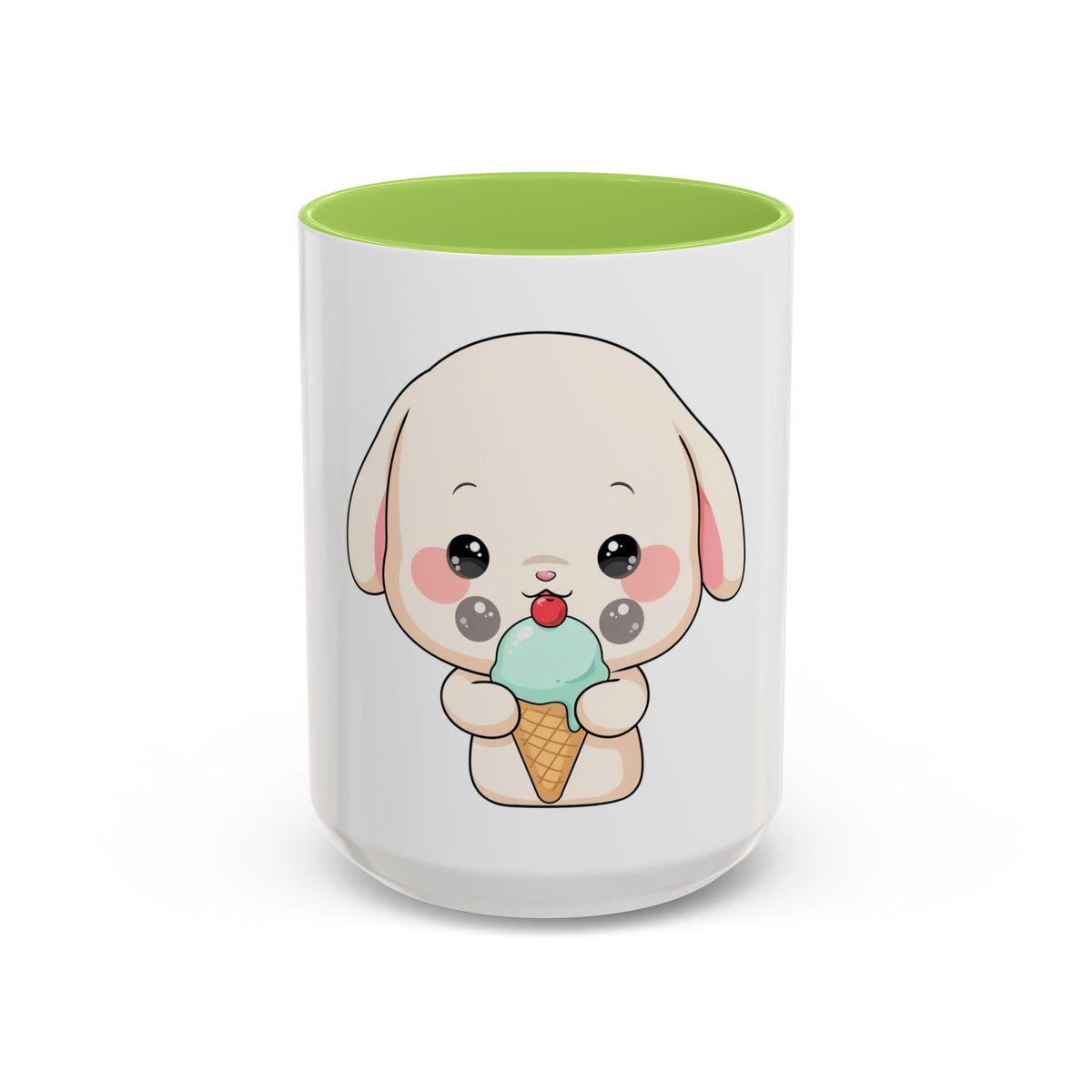 Kawaii Bunny Accent Coffee Mug, Cute Ice Cream Rabbit