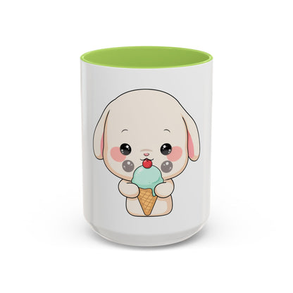 Kawaii Bunny Accent Coffee Mug, Cute Ice Cream Rabbit