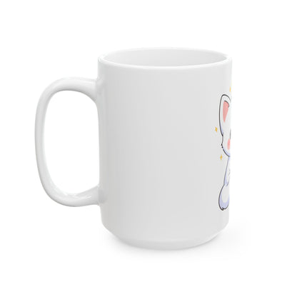 Kawaii Arctic Fox Mug – Cozy Fireplace Companion