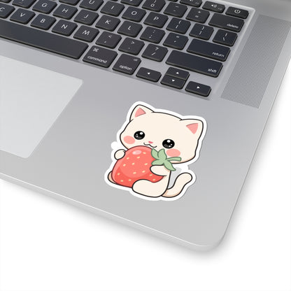 Kawaii Cat Strawberry Kiss-Cut Sticker for Cat Lovers
