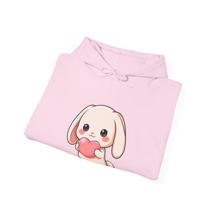 Kawaii Bunny Heart Hoodie, Cute Unisex Heavy Blend Sweatshirt