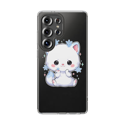 Kawaii Arctic Fox Phone Case, Cute Snowflake Clear Case