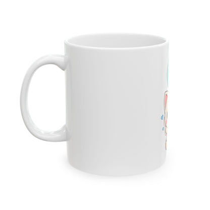 Kawaii Cat Balloon Mug, Cute Chibi Cat Ceramic Coffee Cup
