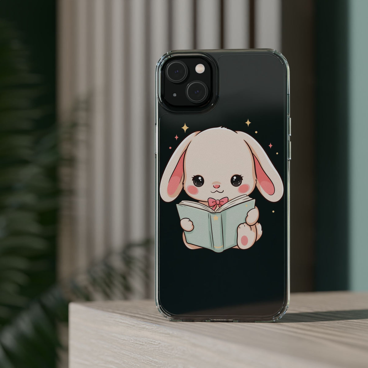 Kawaii Reading Bunny Clear Impact-Resistant Case