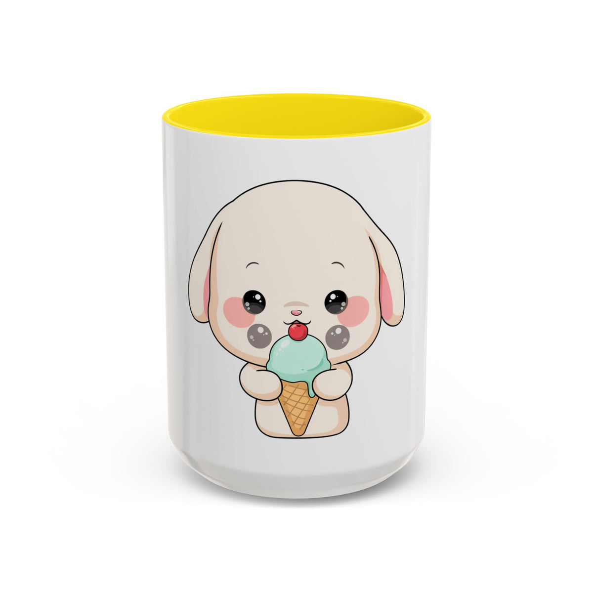 Kawaii Bunny Accent Coffee Mug, Cute Ice Cream Rabbit