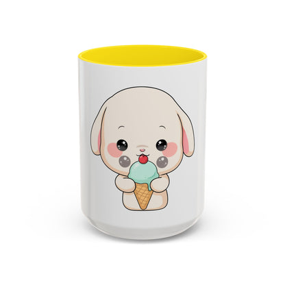 Kawaii Bunny Accent Coffee Mug, Cute Ice Cream Rabbit