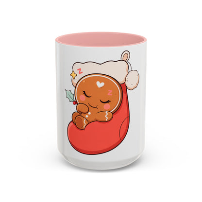 Christmas Gingerbread Mug: Sleepy Stocking Accent Coffee Mug