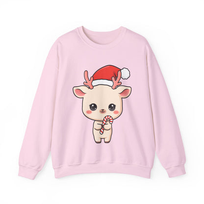 Kawaii Reindeer Christmas Sweatshirt, Cute Holiday Crewneck