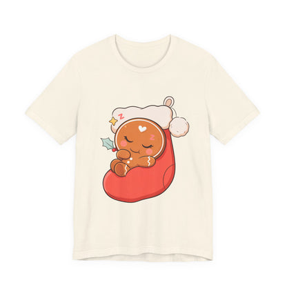 Sleeping Gingerbread Man Christmas T-Shirt, Kawaii Holiday Tee