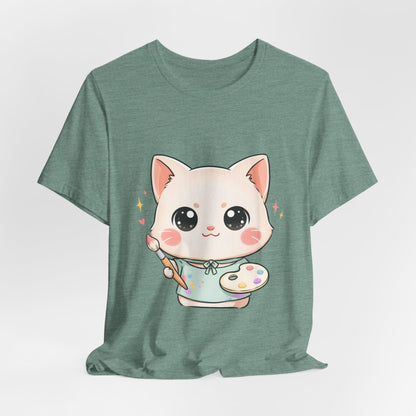 Kawaii Cat Artist T-Shirt for Creative Cat Lovers