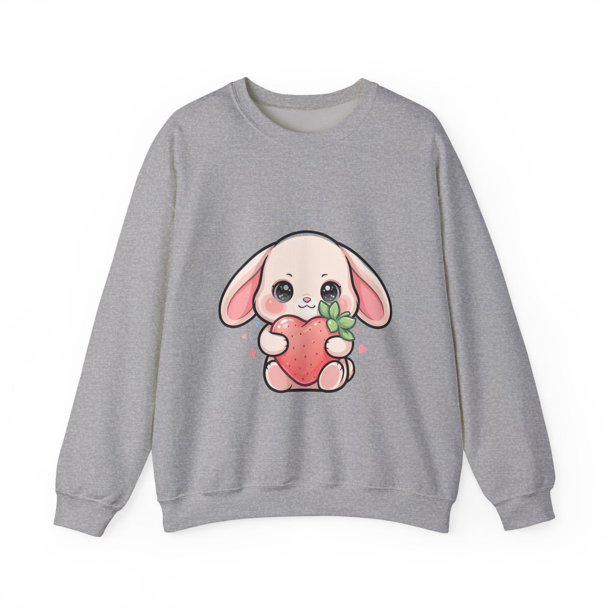 Kawaii Bunny Sweatshirt Hugging a Strawberry