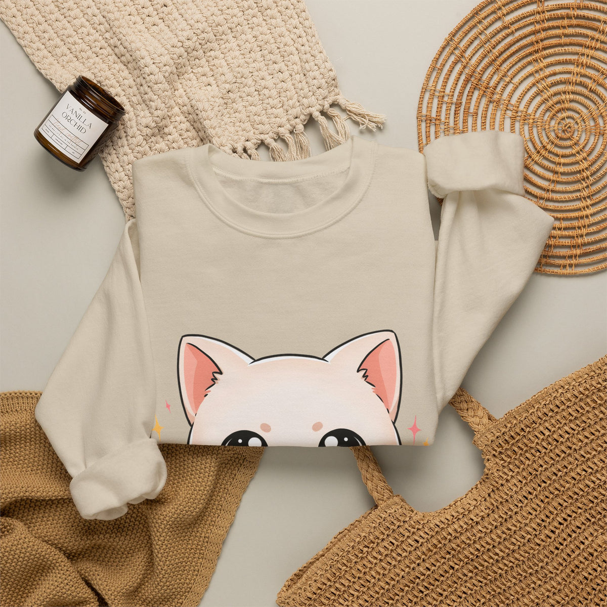 Kawaii Artist Cat Sweatshirt, Cute Creative Cat Lover Gift
