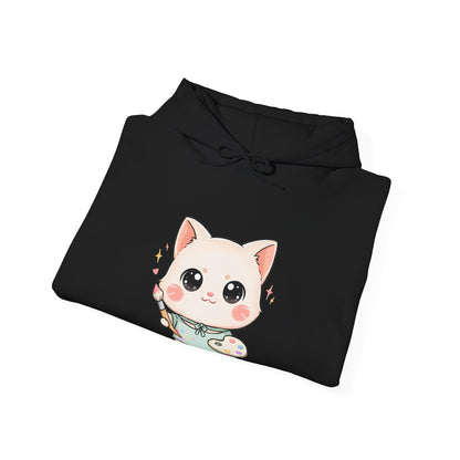 Kawaii Cat Artist Hoodie, Cute Painter Cat Sweatshirt