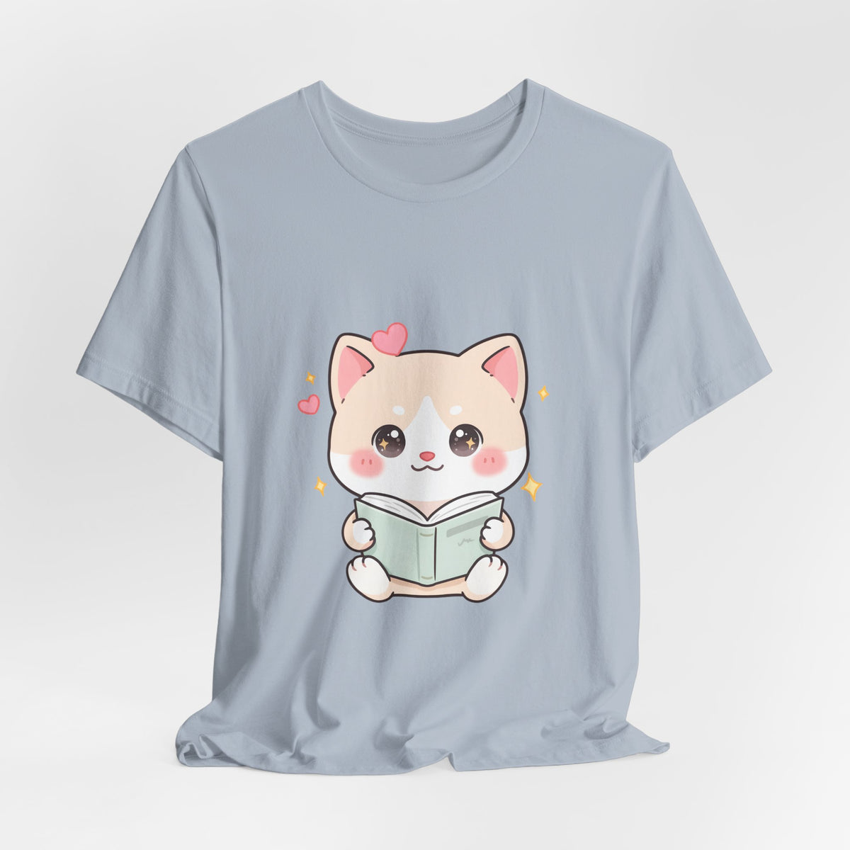 Kawaii Reading Cat T-Shirt for Book Lovers
