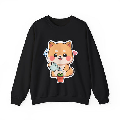 Kawaii Shiba Inu Sweatshirt, Cute Plant Lover Crewneck