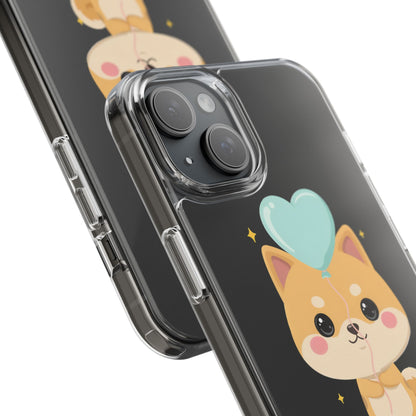Kawaii Shiba Inu Clear Phone Case with Heart Balloon