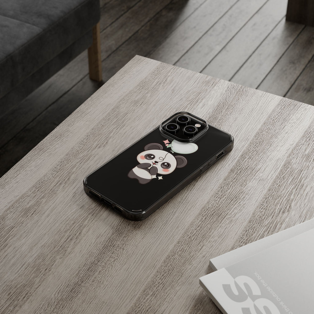 Kawaii Panda Clear Phone Case with Balloon