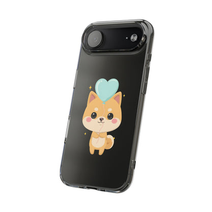 Kawaii Shiba Inu Clear Phone Case with Heart Balloon