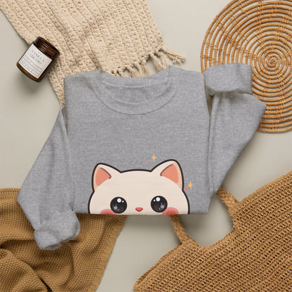 Kawaii Latte Cat Sweatshirt, Cute Chibi Coffee Cat Crewneck