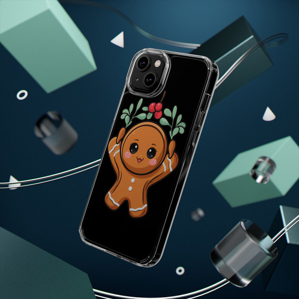 Kawaii Gingerbread Phone Case with Mistletoe Cheer