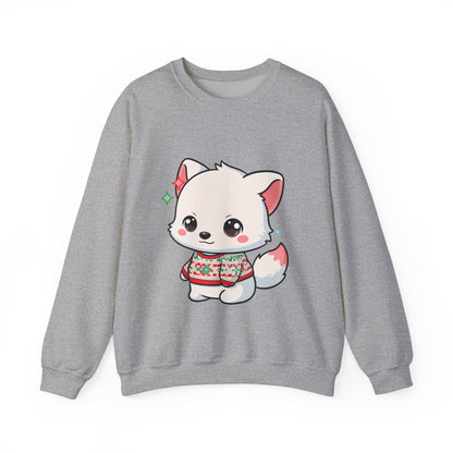 Kawaii Christmas Fox Sweatshirt, Cute Holiday Crewneck