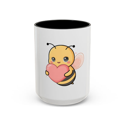 Kawaii Bee Accent Coffee Mug with Pink Heart