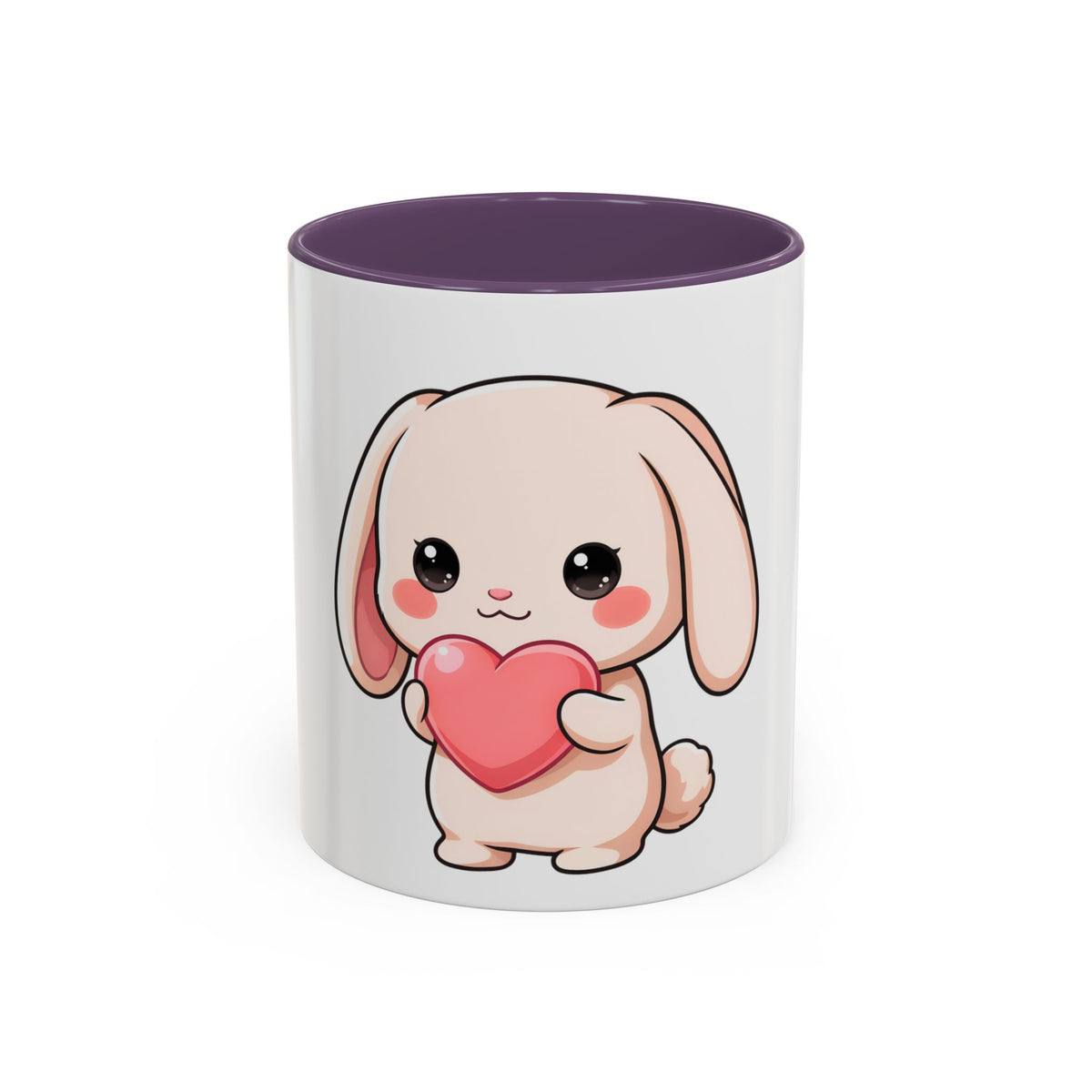 Kawaii Bunny Accent Coffee Mug with Heart, 11oz or 15oz
