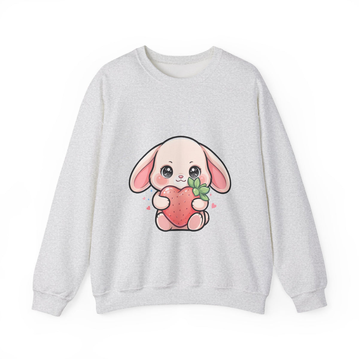 Kawaii Bunny Sweatshirt Hugging a Strawberry