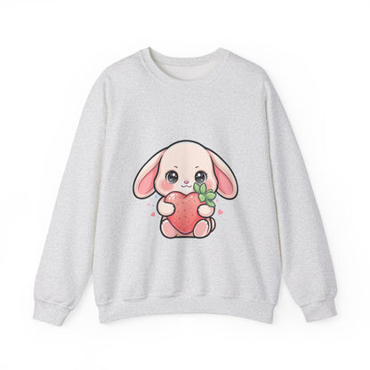 Kawaii Bunny Sweatshirt Hugging a Strawberry
