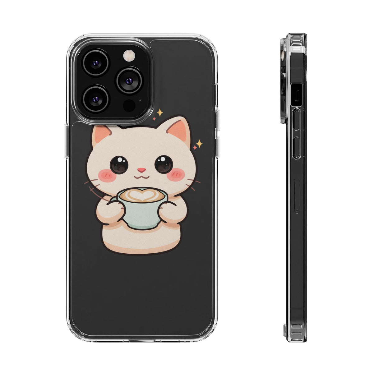 Kawaii Cat Latte Phone Case, Clear Impact-Resistant