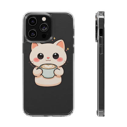 Kawaii Cat Latte Phone Case, Clear Impact-Resistant